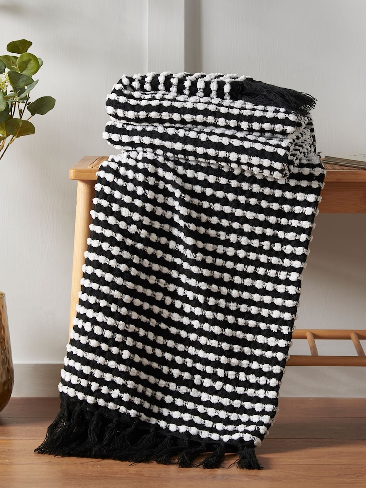 Catherine Lansfield Black Stab Stitch Throw - Image 1 of 4 Catherine Lansfield Black Stab Stitch Throw - Image 1 of 4
