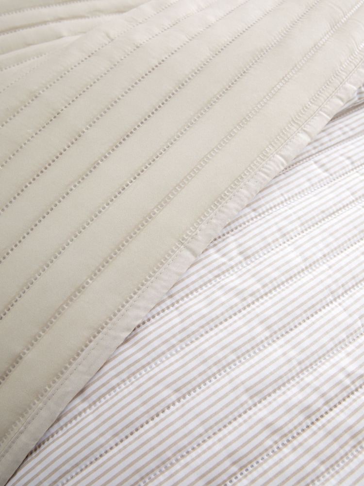 Catherine Lansfield Natural Stripe Quilted Reversible Bedspread - Image 2 of 4