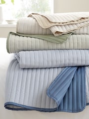Catherine Lansfield Chambray Blue Stripe Quilted Reversible Bedspread - Image 4 of 4