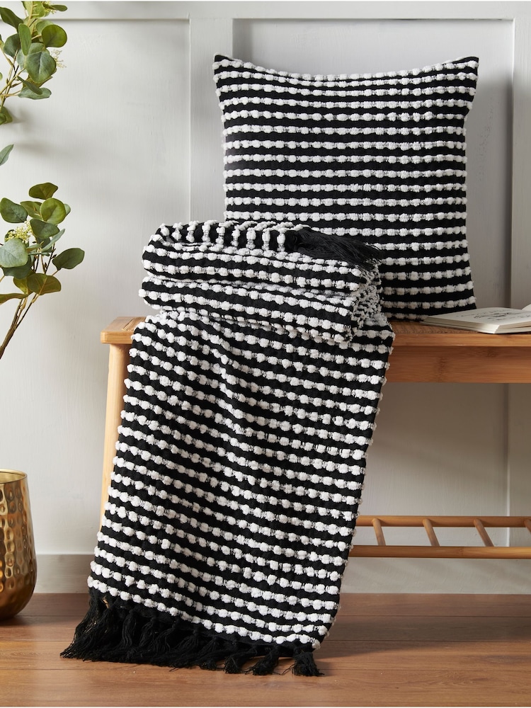 Catherine Lansfield Black Stab Stitch Cushion - Image 2 of 2