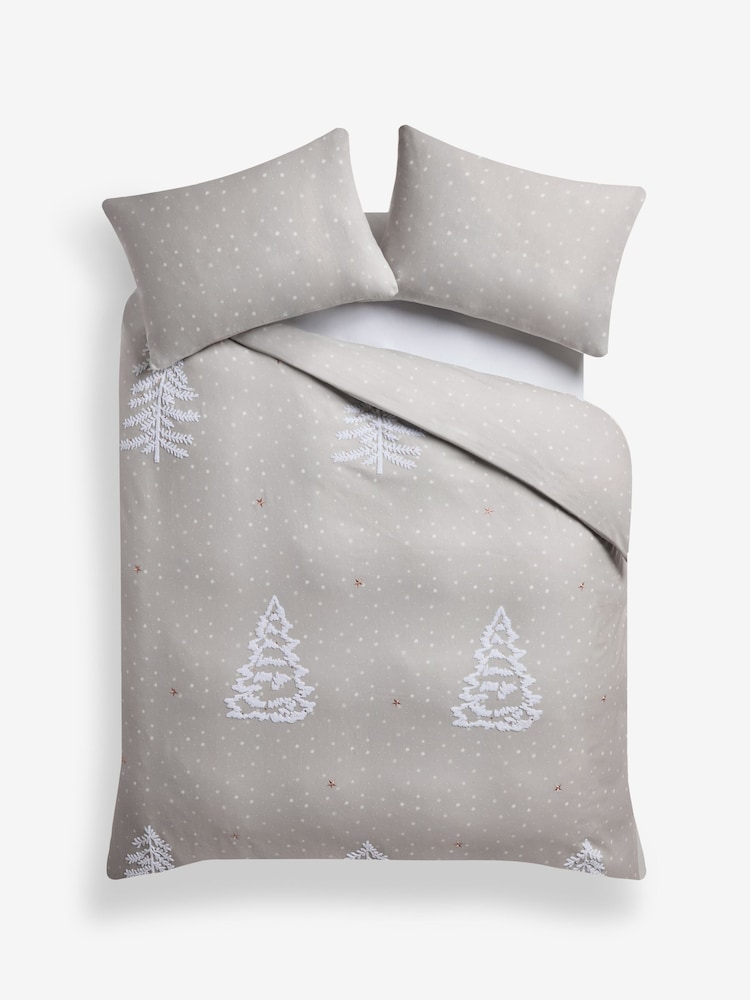 Natural Trees Christmas Brushed Tufted Duvet Cover and Pillowcase Set - Image 4 of 4 Natural Trees Christmas Brushed Tufted Duvet Cover and Pillowcase Set - Image 4 of 4