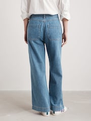 Seasalt Cornwall Blue Tall 100% Cotton Sennen Cove Wide Leg Jeans - Image 3 of 5