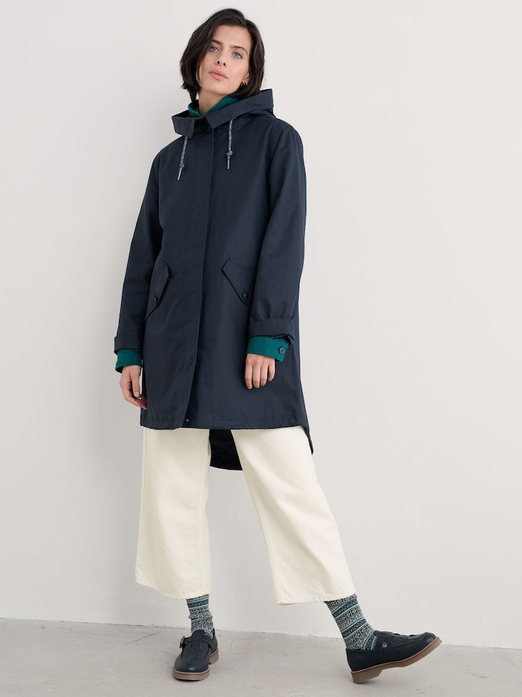 Seasalt Cornwall Blue Petite Seafaring Waterproof Coat - Image 1 of 5