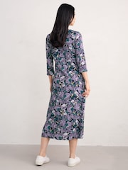 Seasalt Cornwall Purple Petite Chapelle 3/4 Sleeve 100% Organic Cotton Jersey Dress - Image 2 of 5