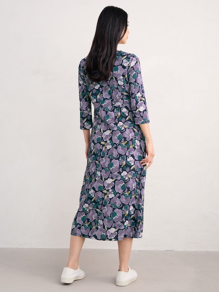 Seasalt Cornwall Purple Petite Chapelle 3/4 Sleeve 100% Organic Cotton Jersey Dress - Image 2 of 5