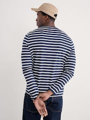 Seasalt Cornwall Blue Mens 100% Cotton Sailor Shirt With Crew Neck - Image 2 of 5
