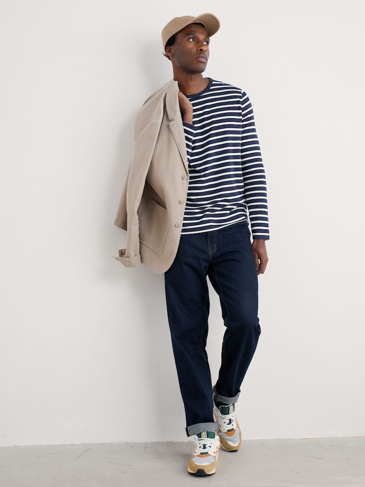 Seasalt Cornwall Blue Mens 100% Cotton Sailor Shirt With Crew Neck - Image 3 of 5