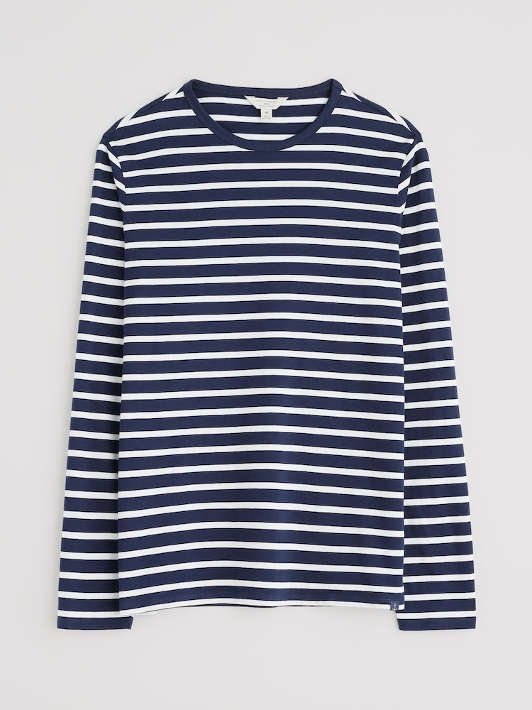 Seasalt Cornwall Blue Mens 100% Cotton Sailor Shirt With Crew Neck - Image 4 of 5