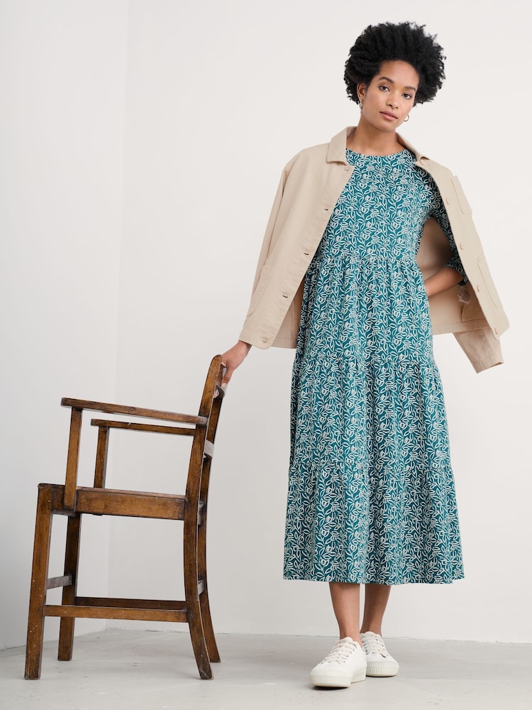 Seasalt Cornwall Blue Petite Line Strokes Tiered Jersey 100% Organic Cotton Dress - Image 1 of 5 Seasalt Cornwall Blue Petite Line Strokes Tiered Jersey 100% Organic Cotton Dress - Image 1 of 5