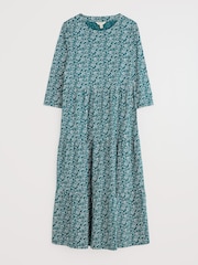 Seasalt Cornwall Blue Petite Line Strokes Tiered Jersey 100% Organic Cotton Dress - Image 4 of 5