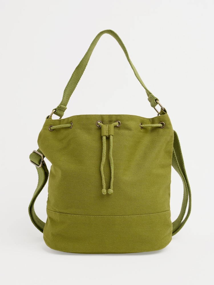 Seasalt Cornwall Green Handtied 100% Cotton Bucket Bag - Image 1 of 7 Seasalt Cornwall Green Handtied 100% Cotton Bucket Bag - Image 1 of 7