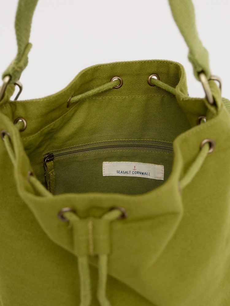 Seasalt Cornwall Green Handtied 100% Cotton Bucket Bag - Image 2 of 7 Seasalt Cornwall Green Handtied 100% Cotton Bucket Bag - Image 2 of 7
