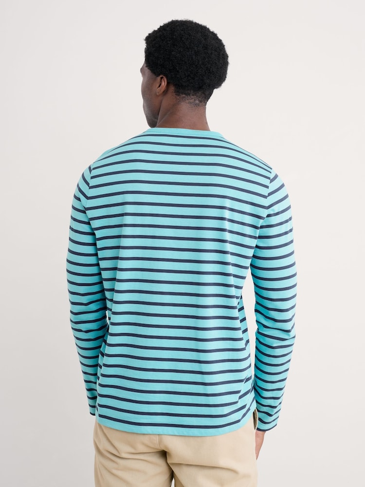 Seasalt Cornwall Blue Mens Sailor 100%  Cotton Shirt With Crew Neck - Image 2 of 5