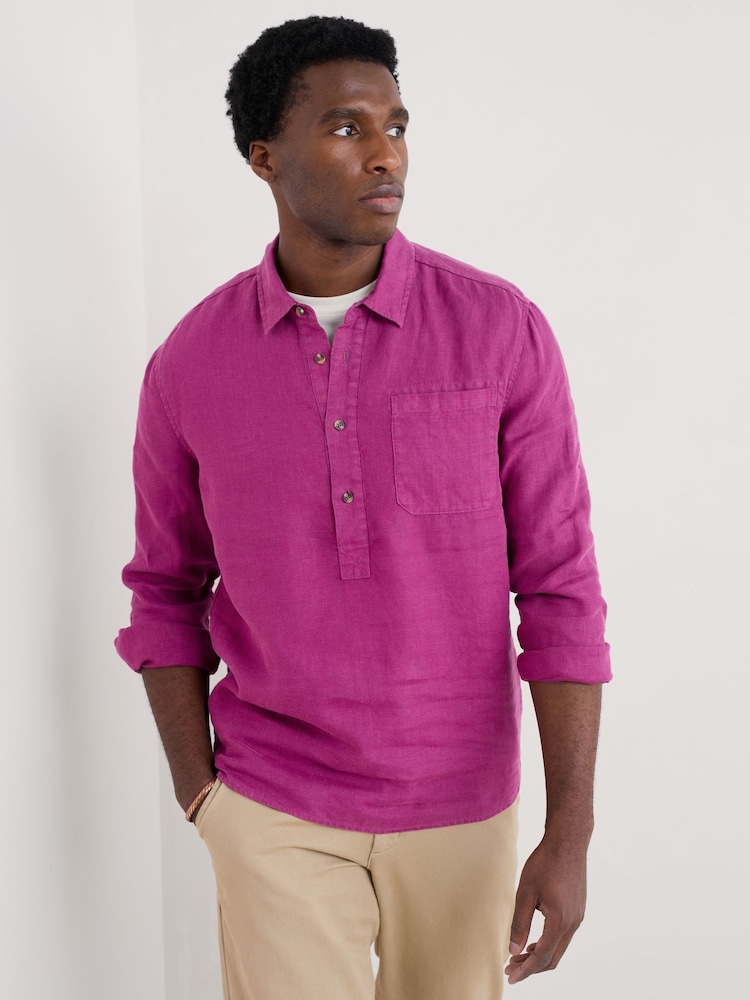 Seasalt Cornwall Purple Mens Artists 100% Linen Shirt - Image 1 of 5