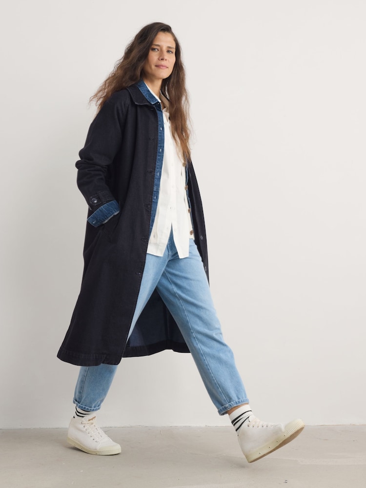 Seasalt Cornwall Blue Petite Boscastle Cotton Trench Coat - Image 2 of 5