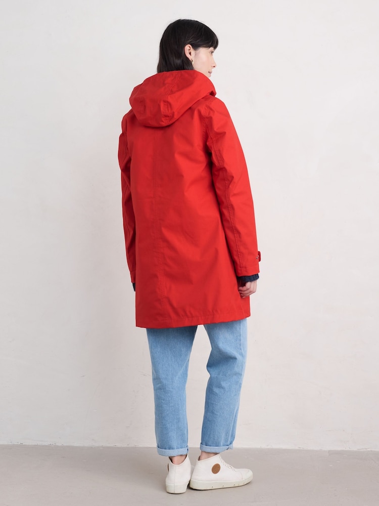 Seasalt Cornwall Red Petite Cloudburst 100% Cotton Waterproof Trench Coat - Image 2 of 5
