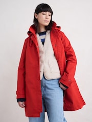 Seasalt Cornwall Red Petite Cloudburst 100% Cotton Waterproof Trench Coat - Image 3 of 5