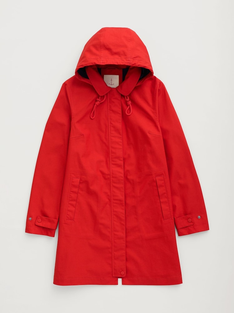 Seasalt Cornwall Red Petite Cloudburst 100% Cotton Waterproof Trench Coat - Image 4 of 5