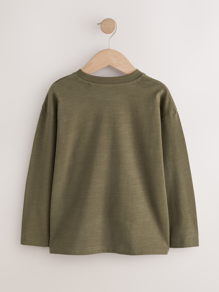 Khaki Green Relaxed Fit Long Sleeve Cosy T-Shirt (3-16yrs) - Image 2 of 4 Khaki Green Relaxed Fit Long Sleeve Cosy T-Shirt (3-16yrs) - Image 2 of 4