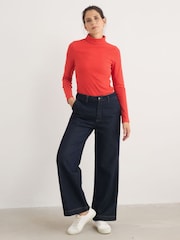 Seasalt Cornwall Blue Petite Petite Sennen Cove Wide Leg 100% Cotton Jeans - Image 3 of 5