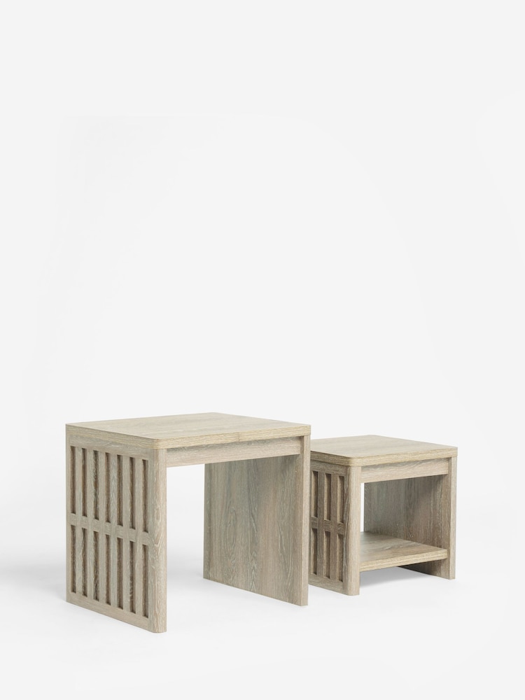 Light Oak Effect Hoxton Textured Front Set of 2 Nest of Tables - Image 9 of 9 Light Oak Effect Hoxton Textured Front Set of 2 Nest of Tables - Image 9 of 9