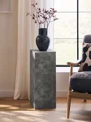 Grey Travertine Effect Plinth Side Table - Image 1 of 5
