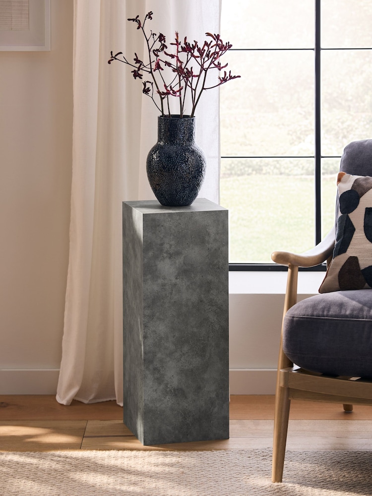 Grey Travertine Effect Plinth Side Table - Image 1 of 5