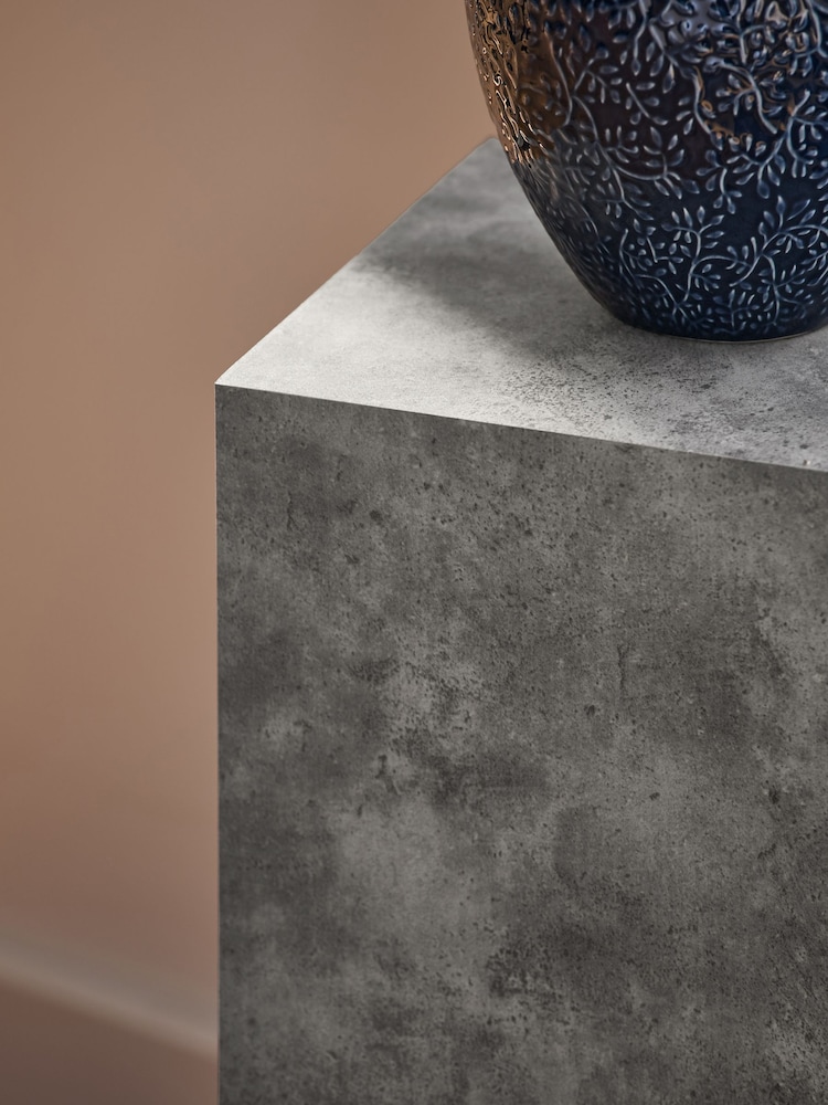 Grey Travertine Effect Plinth Side Table - Image 2 of 5