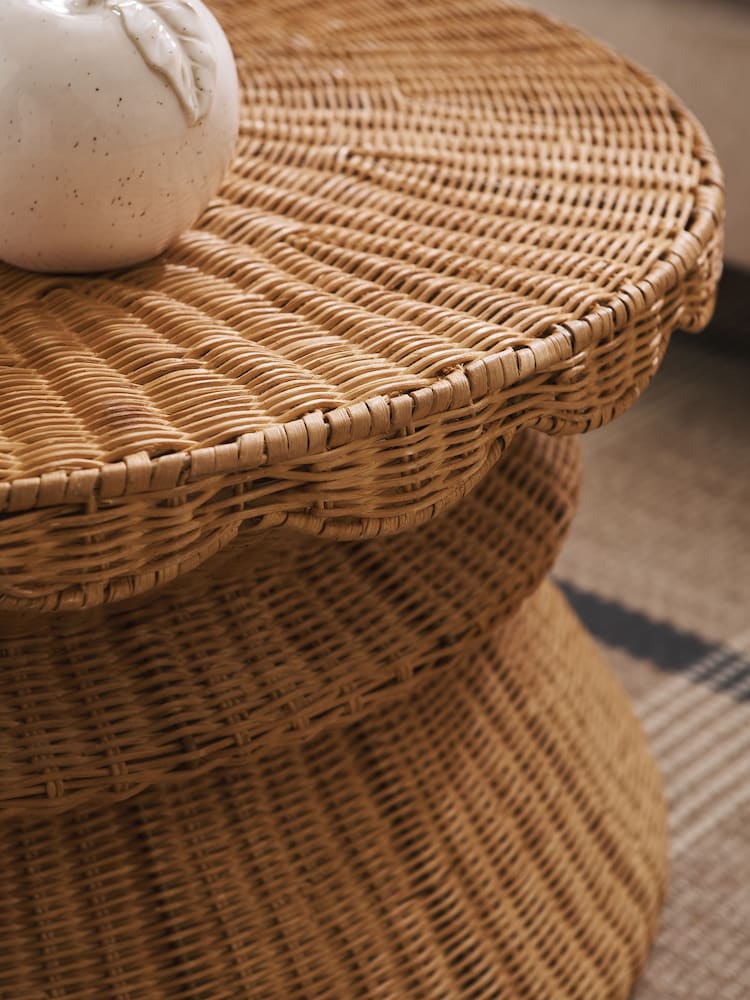 Natural Rattan Scallop Storage Coffee Table - Image 2 of 5 Natural Rattan Scallop Storage Coffee Table - Image 2 of 5