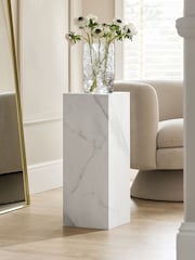 White Travertine Effect Plinth Side Table - Image 1 of 6