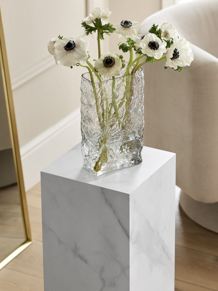 White Travertine Effect Plinth Side Table - Image 2 of 6