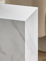 White Travertine Effect Plinth Side Table - Image 3 of 6