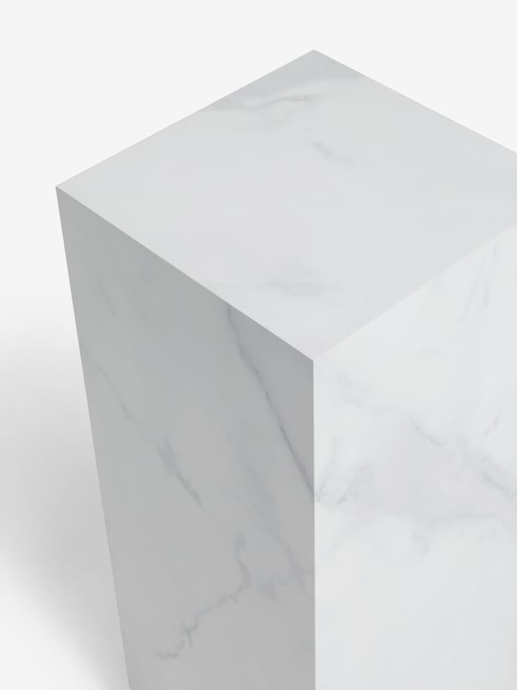 White Travertine Effect Plinth Side Table - Image 6 of 6