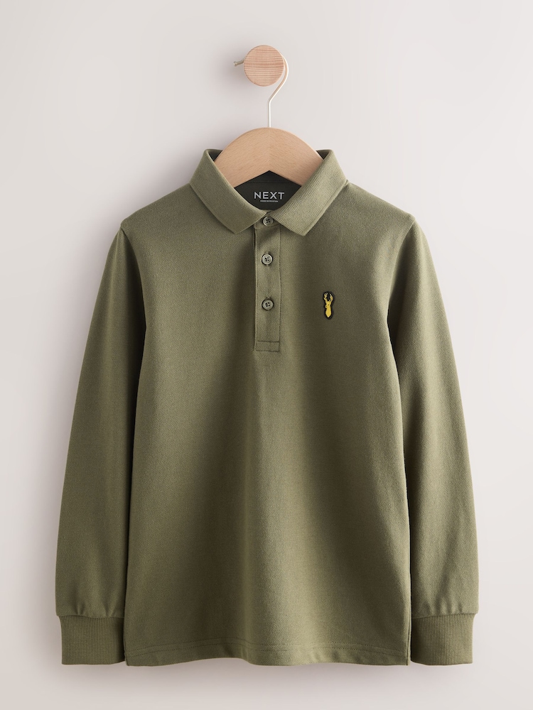Khaki Green Long Sleeve Polo Shirt (3-16yrs) - Image 1 of 4