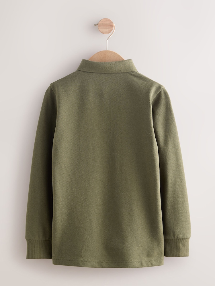 Khaki Green Long Sleeve Polo Shirt (3-16yrs) - Image 2 of 4 Khaki Green Long Sleeve Polo Shirt (3-16yrs) - Image 2 of 4