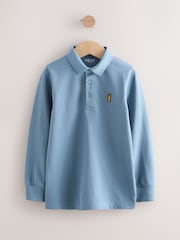Mid Blue Long Sleeve Polo Shirt (3-16yrs) - Image 1 of 4