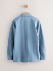 Mid Blue Long Sleeve Polo Shirt (3-16yrs) - Image 2 of 4