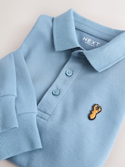 Mid Blue Long Sleeve Polo Shirt (3-16yrs) - Image 3 of 4