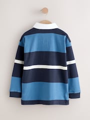 Blue/White Long Sleeve Rugby 100% Cotton Polo Shirt (3-16yrs) - Image 6 of 8
