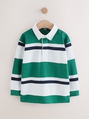 Zelena/bela - dolg rokav; z dolgimi rokavi Rugby 100% Cotton polo majice (3-16yrs) - Slika 1 iz 4