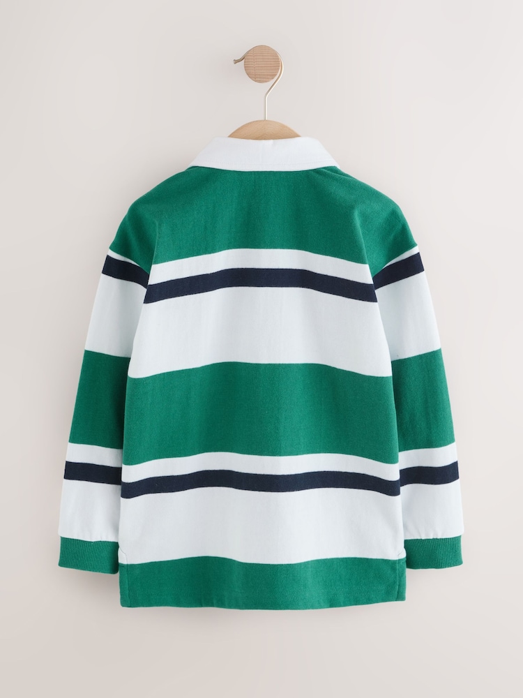 Green/White Long Sleeve Rugby 100% Cotton Polo Shirt (3-16yrs) - Image 2 of 4 Green/White Long Sleeve Rugby 100% Cotton Polo Shirt (3-16yrs) - Image 2 of 4