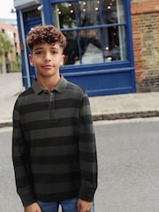 Charcoal/Grey Stripe Long Sleeve Polo Shirt (3-16yrs) - Image 1 of 2