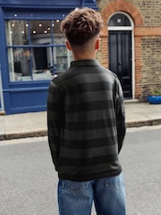 Charcoal/Grey Stripe Long Sleeve Polo Shirt (3-16yrs) - Image 2 of 2