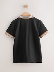 Black/Tan Stripe Tipped Collar Short Sleeve Polo Shirt (3-16yrs) - Image 2 of 4