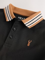 Black/Tan Stripe Tipped Collar Short Sleeve Polo Shirt (3-16yrs) - Image 4 of 4