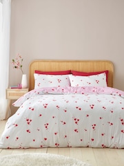 Catherine Lansfield White Red Seersucker Heart Duvet Cover Set - Image 1 of 4