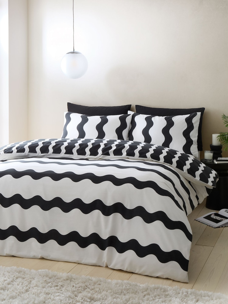 Sassy B Black White Waves Reversible Duvet Cover Set - Image 1 of 4 Sassy B Black White Waves Reversible Duvet Cover Set - Image 1 of 4