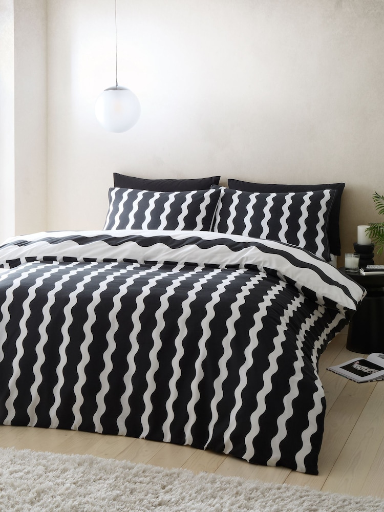 Sassy B Black White Waves Reversible Duvet Cover Set - Image 2 of 4 Sassy B Black White Waves Reversible Duvet Cover Set - Image 2 of 4