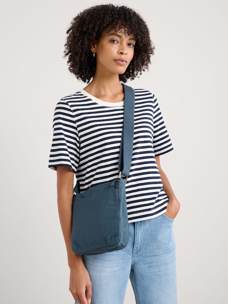 Seasalt Cornwall Blue Carwinion Zip-Up 100% Cotton Cross-Body Bag - Image 6 of 6