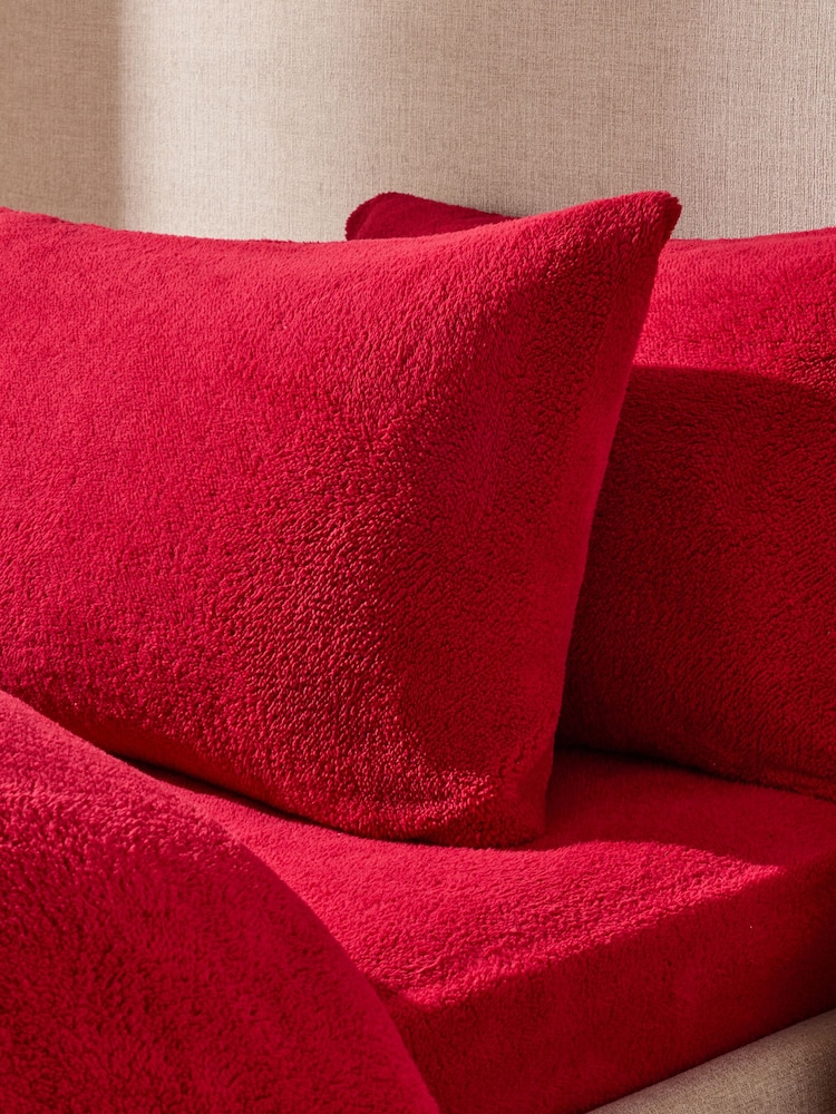 Set of 2 Red Teddy Fleece Pillowcases - Image 2 of 3